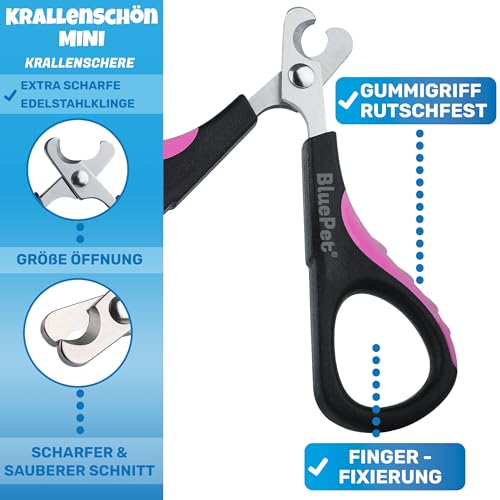 BluePet Mini Krallenschere für Katzen, Hunde, Kaninchen & Welpen I Einfach & Sicher bei engsitzenden Katzenkrallen I Kleiner Krallenschneider & Nagelschere I Nagelschneider + Krallenpflege Tier