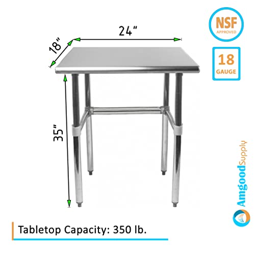 Image of AmGood Stainless Steel Work Table Open Base | Metal Work Bench (Stainless Steel Table Open Base, 24 inch Long x 18 inch Deep)