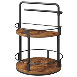MAHANCRIS Rotating Spice Rack, 2-Tier Counter Top Spice Storage, Lazy Susan Spice Organiser, Turntable Kitchen Worktop Shelf, for Kitchen, Dining Room, Rustic Brown ASPHR17801