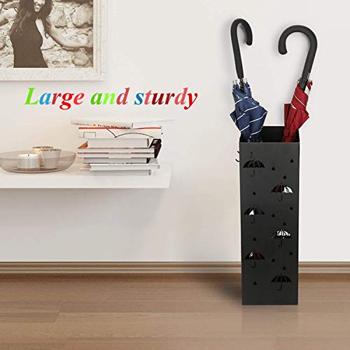 Image of INDIAN DECOR 509712 Umbrella Stand and Rack for Canes, Walking Sticks - Free Standing Indoor Holder for Home, Office - Stylish, 100% Metal, Rustproof, Black