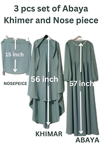 Image of Mallika 3 pcs set of Abaya Khimer and Nose piece