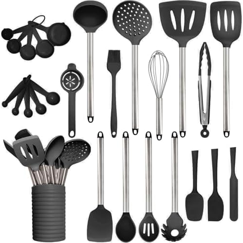 11 Silicone Cooking Utensils Kitchen Utensil set - Stainless Steel Silicone Kitchen Utensils Set - Silicone Utensil Set Spatula Set - Silicone Utensils Cooking Utensil Set - Kitchen Tools and Gadgets