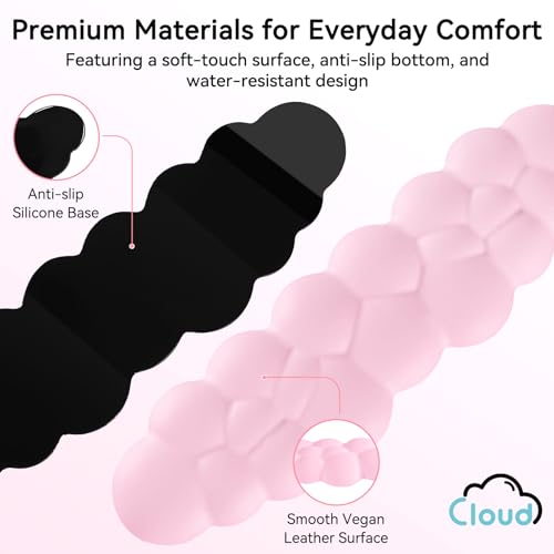 Image of Sushret Cloud Wrist Rest for Computer Keyboard, 4-in-1 Memory Foam Leather Cloud Keyboard Wrist Rest and Mouse Pad Set with Ergonomic Support for Arm and Palm Cushion, Gaming /Work Setup, Pink | Memory Foam, Leather, 4-in-1 Cloud Keyboard Wrist Rest Set with Ergonomic Support for Arm and Palm Cushion, Gaming /Work Setup