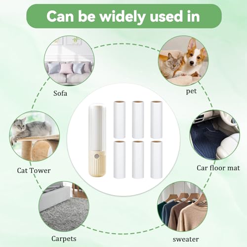 Fusselrolle für unterwegs Wiederverwendbar Fusselrollen Inklusive 6 Mini Nachfüllpacks 1 Abroller Tierhaarentferner Flusenentferner für Kleidung Sofa Tierhaare Cremig gelb
