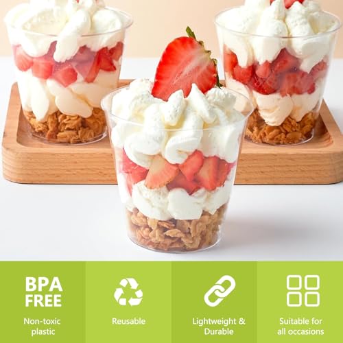 Atliberswo 50PC Dessertgläser plastik, Dessertbecher Plastik mit Löffeln, 2oz/60ML, Wiederverwendbar Dessertschalen plastik für Pudding Mousse Eiscreme Dessert Party