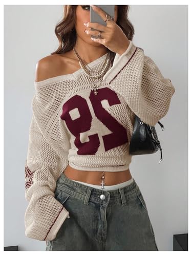 Image of BEAUDRM Women's Y2k Tops Oversized Crochet Jersey Shirts Graphic Streetwear