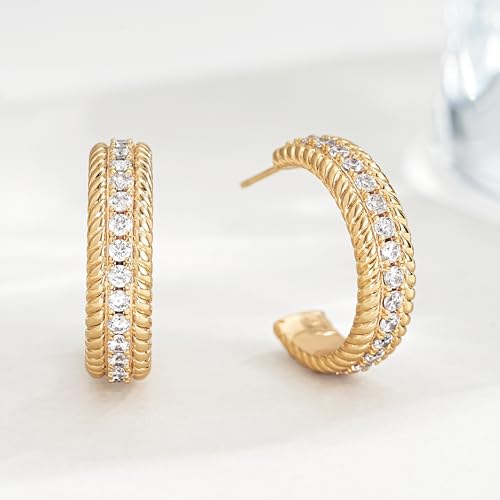 FETTERO Gold Hoop Earrings for Women - 14K Gold Plated Bold Statement Hoops 925 Sterling Silver Post Lightweight Chunky Gold Earrings