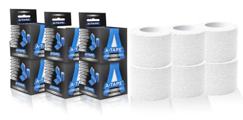Image of A-Tape Breathable Self Adhesive Cohesive Bandage Wrap - Athletic Non-Woven for Sports, Medical Use, Injuries, Knee & Wrist Support - Suitable for Humans & Pets (White, 5cm Pack Of 6)