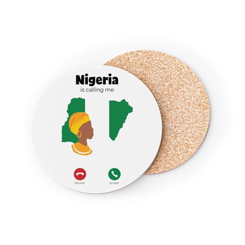 sous Verre Ronds Base Liège- Nigeria is Callling Me Flag Culture Travel - 1 unité (95 x 95 mm)