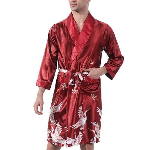 Men's Satin Robe Long Sleeve Bathrobe Summer House Lightweight Comfy Silky Medium Thin Soft Spring Pajamas