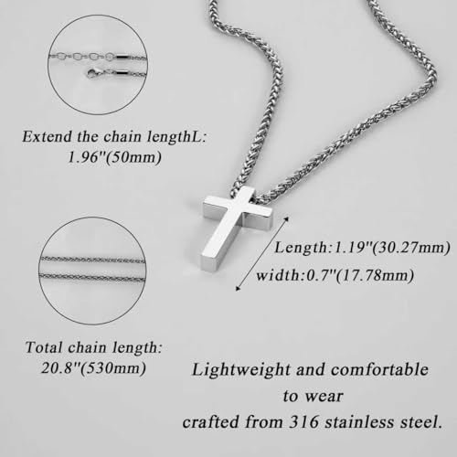 Cross Necklace for Men,Stainless Steel Pendant,Christian Cross Pendant with 18-20 Inches Chain,Mens Necklace Jewelry Gifts For Dad,Friends,Brother2