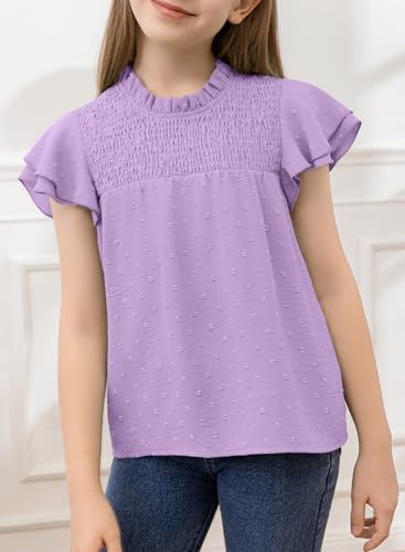 Image of bilbean Girls Elegant Polked Swiss Dot Long Sleeve Shirts Tops 6-15 Years