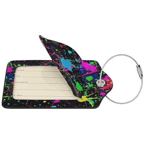 Vibrant Paint Splashes Personalized Leather Luggage Tags with Stainless Steel Loop for Women Men Kids 4 Pcs2