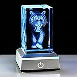 YWHL 3D Crystal Tiger Gifts for Women Man Crystal Laser Tiger Figurines with Light Base Christmas Birthday Gifts for Tiger Lovers