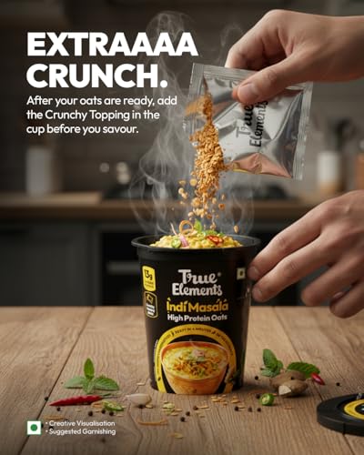 Image of True Elements Indi Masala Protein Oats 62g Pack of 3 | Spicy & Tangy Indian Masala Flavour | Savoury High Protein Oats Cup