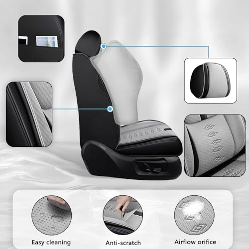 2 Front Car Seat Covers for Kia Carnival 2022-2024 2025 Waterproof Seat Covers with Lumbar Support Nappa Leather Anti-Slip Car Seat Cover for Kia Carnival?Black&Gray-Deluxe?