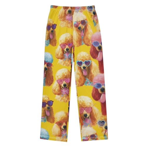 ZZXXB Poodle with Glasses Print Boys Long Pants Soft Trousers Elastic Waist Kids Lounge Bottoms with Pockets S-XL