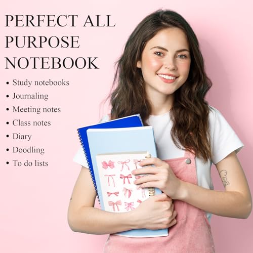 Resurhang Lot de 4 carnets de notes Coquette Preppy avec nœud rose, format A5, carnet à spirale esthétique pour femme, joli nœud en cerise, fournitures scolaires, carnets lignés rose – vue 6