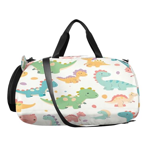YETTASBIN Sport Travel Duffel Bag for Girls Boys, Cute Dinosaur Large Waterproof Weekender Overnight Bag, Detachable Shoulder Strap Gym Bag with Shoe Compartment & Wet Pocket2