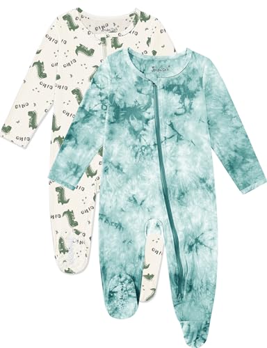 Image of Jimonda Baby Girls Boys Footed Pajamas,Rayon From Bamboo,2 Way Zipper Long Sleeve Soft Sleeper Pjs,Infant Tie-dye Romper