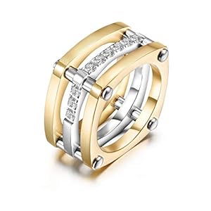 CIUNOFOR 14K Gold Plated Ring Simulated Diamond CZ Cocktail Rings for Women and Men Gold Statement RingsWide Bands for Unisex adults Parallel Bar Ring Unisex Customized Personalized