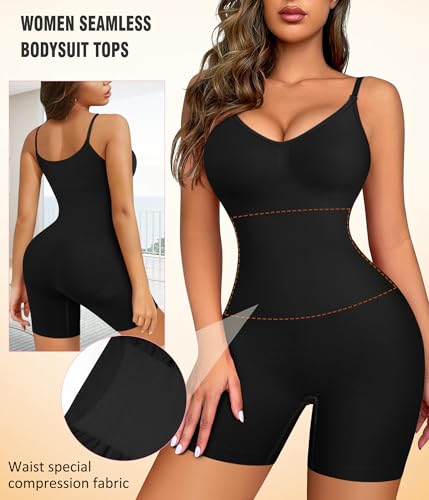 Irisnaya Women Slimming Bodysuits Shapewear Tops Tummy Control Body Shaper Spaghetti Strap Camisole Leotards Bodycon Jumpsuit thumb #1