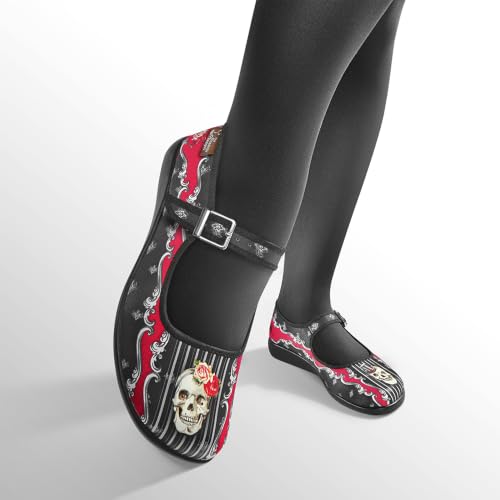 Image of Hot Chocolate Design Artistic Women's Everyday Flats | Mary Jane Silhouette, Adjustable Buckle Strap, Cushioned Footbed, Vegan Textile, Flexible Non-Marking Sole