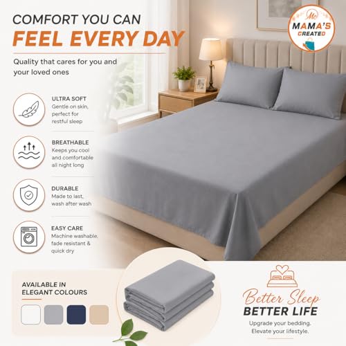 Image of Double Size Bed Sheet - 600 Thread Count Single Flat Sheet Only - Long Staple Egyptian Cotton Top Sheet Wrinkle & Fade Resistant - Silver