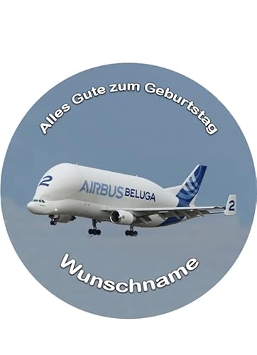 Tortenaufleger mit Wunschname, Geburtstag, Flugzeug, Beluga, Essbares Bild für Torten, Tortenbild, Tortenaufleger Ø 20cm - Super Qualität, 9602 Cover