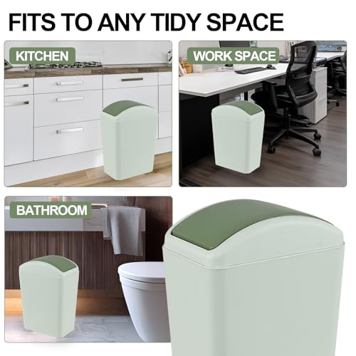 Image of 4.2 Gallon Plastic Trash Can with Swing Top Lid, Compact Slim Waste Bin for Under Desk, Office, Bedroom, Dorm Room(Green)