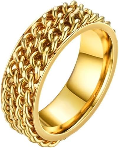 Men'S Gold-Plated Stainless Steel Chain Spinner Ring, Wide Band Statement Jewellery-picture-43