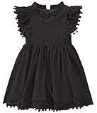 RJXDLT Toddler Girls Elegant Lace Pom Pom Flutter Sleeve Party Princess Dress 4 Years Black 382