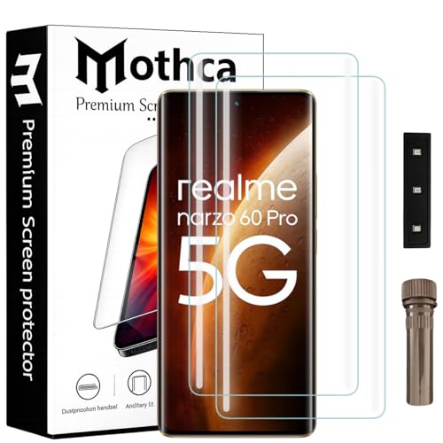 Image of Mothca Curved UV Tempered Glass Screen Protector for Realme Narzo 60 Pro | Transparent | Pack of 2 | Borderless Full Screen Coverage with UV Installation Kit