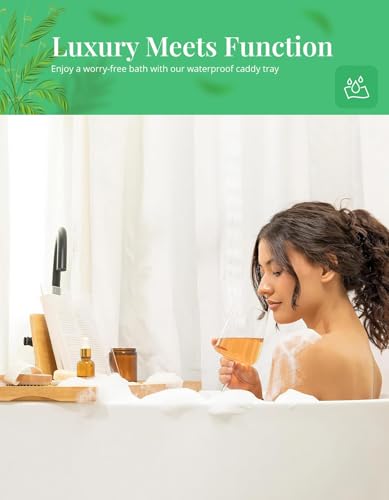 Bandeja de baño extensible de madera de bambú de lujo con puente ajustable 7