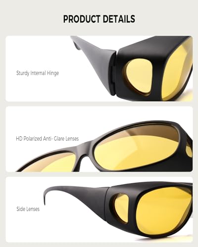 Fimoson Night Driving Glasses Anti Glare Polarized Night Vision Yellow Tint Glare Reducing Fit Over Driving Sunglasses For Men And Women thumb #3