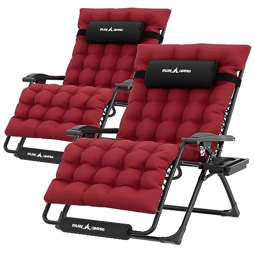 Image of UDPATIO Oversized Zero Gravity Chair Patio Reclining Chairs with Cushion | 33In Set of 2 Outdoor Folding Recliner with Pillows,Cup Holder, Foot Rest, Detachable Pad, Locking Burgundy-xxl