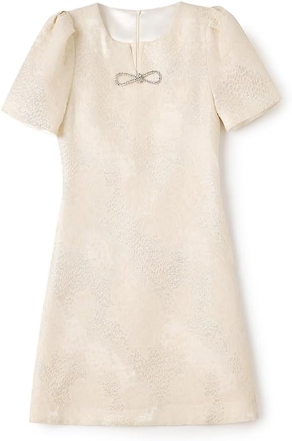 JSEIAJB Heavy Industry Nail Bead Set Diamond Bubble Sleeves A-line Dress