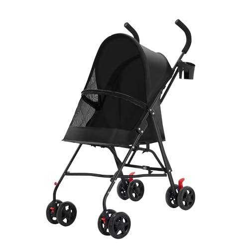 Homewell 2in1 Hundewagen, Hundebuggy mit Getränkehaltern, Hundebox Transporttasche Faltbar klappbar, mit Feststellbremse und Regenschutzabdeckung, Jogger Buggy für Haustiere (Schwarz)