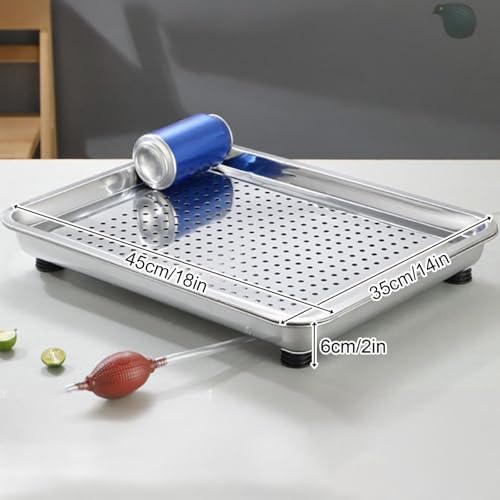 Stainless Steel Drip Tray & Drain Pan, 2-Tier Dish Drying Rack with Drain Pipe for Teahouses, Bars, Cafes & Parties - 60x40x6cm (24x16x2in)