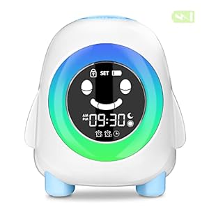Sveglia Digitale per Bambini Wake-up Light Ricaricabile USB Cadrim Bambini Allarme Sveglia Comodino Sveglia Allenatore Sonno Orologio 2 Sveglie 3 Luminosità 5 Suonerie&Colori 8 Musica Funzione Snooze