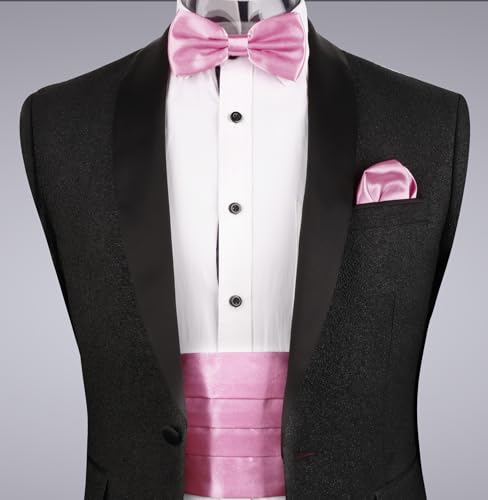 Image of Alizeal Mens Multicolored Silk Solid Cummerbund Bow Tie Set | with Cummerbund Pocket Square Pre-tied Adjustable for Mens Gift