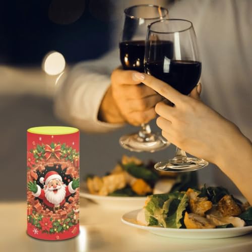Image of Poceacles Flameless LED Candle Christmas Votive Lights Realistic Pillar Candle Decorative Tea Lights for Home Party Indoor Outdoor Decor, Red Santa Claus Print