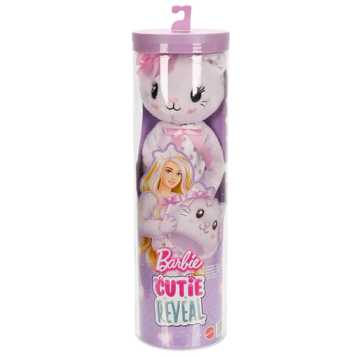 Barbie Cutie Reveal Puppe und Zubehör, Kätzchen der Cuddly-Reihe mit 10 Überraschungen, inklusive Farbänderung und Mini-Haustier, JJP64