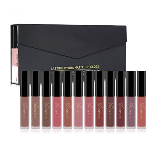 12 piezas Set de Pintalabios Kit de Brillos de Labios Líquidos Terciopelo Mate Lip Glaze, Lápiz Labial Duradero Glaseado de Labios Impermeable Set de Maquillaje de Labios Antiadherent Cover