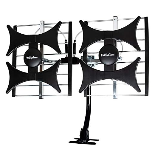 [Newest 2021] Five Star Multi-Directional 4V HDTV Amplified Antenna - up to 200 Mile Range, UHF/VHF, Indoor, Attic, Outdoor, 4K Ready 1080P FM Radio w/ 40ft RG6 coaxial Cable, Mounting Pole