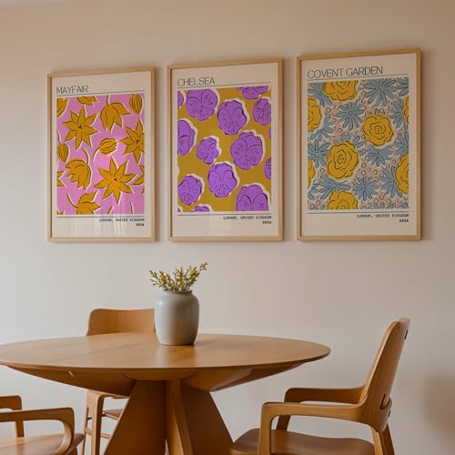 Image of NoWorries Trendy Abstract Floral Art Wall Frames | Modern Botanical Prints Inspired by London Paintings 300 GSM Premium Prints | Synthetic Wooden Stylish Frame Wall Decor for Bedroom, Living Room, Cafe & Office (Set of-3) (NATURAL, ART-1, 10X13INCHES)