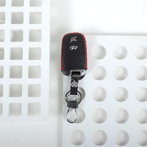 Image of Leather Smart Car Key Cover Case with Key Chain for Old Verna, Old I-20 (Black)