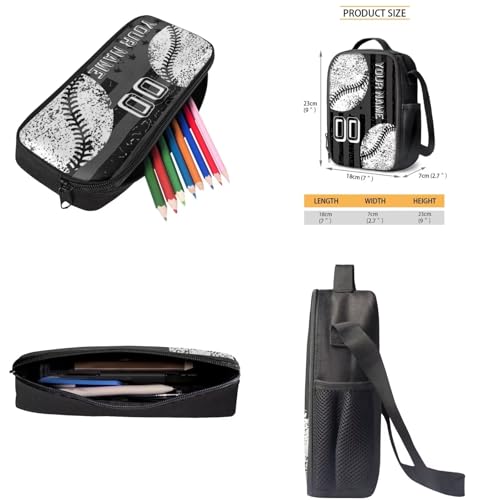 Name Customized Schoolbag Set Baseball Print Bookbag Set with Lunch Box, American Flag Print Backpack and Pencil Case Set for Nursery Primary Middle, Back to School Supplies2