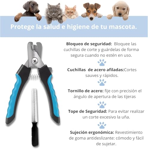 Cortauñas para Mascota - Perro, Gatos - con Protector de Seguridad - Lima - Acero Inoxidable - Protector de Seguridad, Mango Ergonómico Antideslizante - Apto también para Uso Profesional. - imagen 2