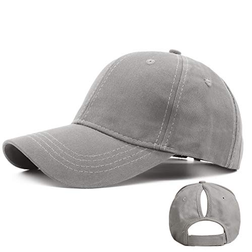 Ruyosn Damen Cap Zopf High Ponytail Cap Sommer Kappe Pferdeschwanz Sonnenschutz Hip hop Cap Baumwolle Grau